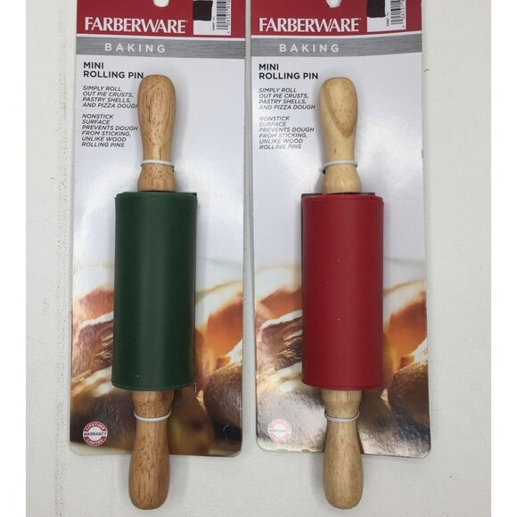 Set of 2 Farberware Baking Red Green Mini Rolling Pins Non Stick 9" Kitchen Tool - Picture 1 of 10